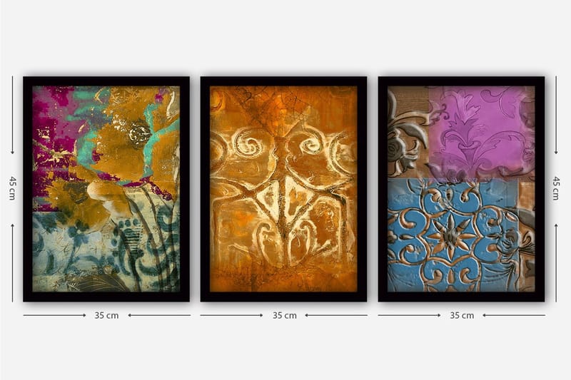 Dekorativ inramad målning 3-Delar 35x45 cm - Flerfärgad - Inredning & dekor - Tavlor & konst - Canvastavla
