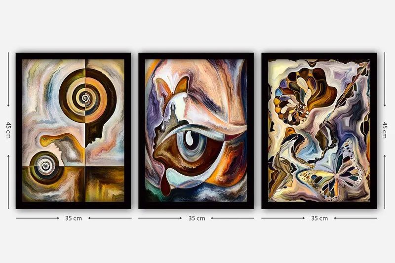 Dekorativ inramad målning 3-Delar 35x45 cm - Flerfärgad - Inredning & dekor - Tavlor & konst - Canvastavla