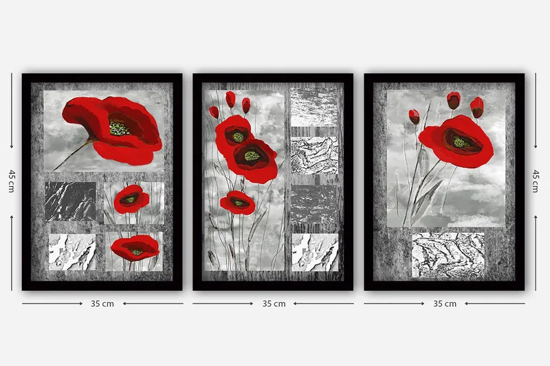 Dekorativ inramad målning 3-Delar 35x45 cm - Flerfärgad - Inredning & dekor - Tavlor & konst - Canvastavla