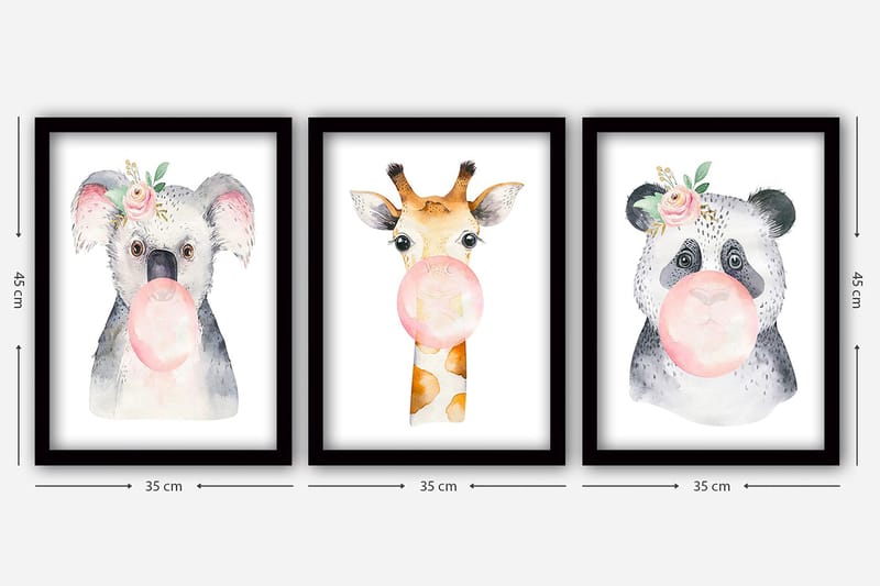 Dekorativ inramad målning 3-Delar 35x45 cm - Flerfärgad - Inredning & dekor - Tavlor & konst - Canvastavla