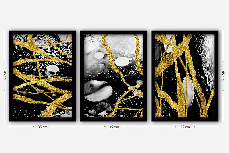 Dekorativ inramad målning 3-Delar 35x45 cm - Flerfärgad - Inredning & dekor - Tavlor & konst - Canvastavla