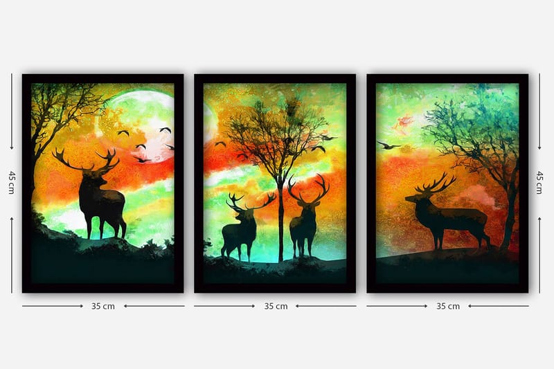 Dekorativ inramad målning 3-Delar 35x45 cm - Flerfärgad - Inredning & dekor - Tavlor & konst - Canvastavla