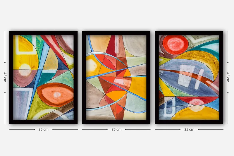 Dekorativ inramad målning 3-Delar 35x45 cm - Flerfärgad - Inredning & dekor - Tavlor & konst - Canvastavla