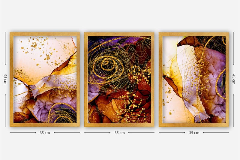 Dekorativ inramad målning 3-Delar 35x45 cm - Flerfärgad - Inredning & dekor - Tavlor & konst - Canvastavla