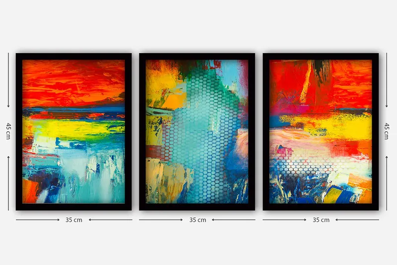 Dekorativ inramad målning 3-Delar 35x45 cm - Flerfärgad - Inredning & dekor - Tavlor & konst - Canvastavla