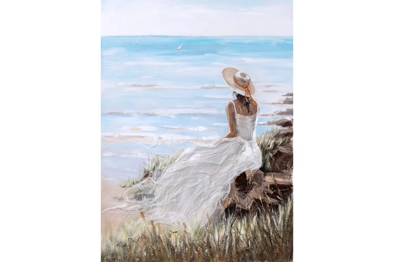 Lady On The Beach Oljemålning 90x120 cm