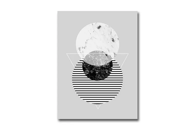 Liten Canvastavla 28x38 cm - Abstrakt komposition med cirklar och trianglar - Svart / Vit / Grå - Inredning & dekor - Tavlor & konst - Canvastavla