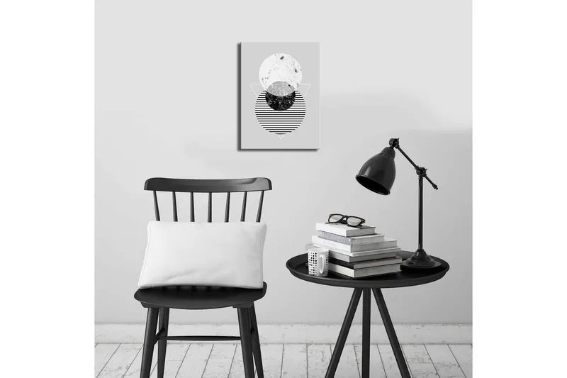 Liten Canvastavla 28x38 cm - Abstrakt komposition med cirklar och trianglar - Svart / Vit / Grå - Inredning & dekor - Tavlor & konst - Canvastavla
