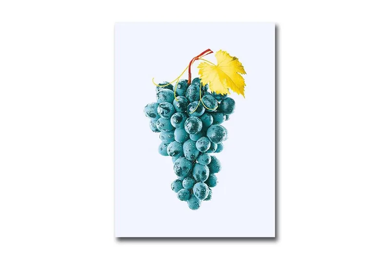 Liten Canvastavla 28x38 cm - Druvklase med en gul bladstjälk - Blå / Gul - Inredning & dekor - Tavlor & konst - Canvastavla