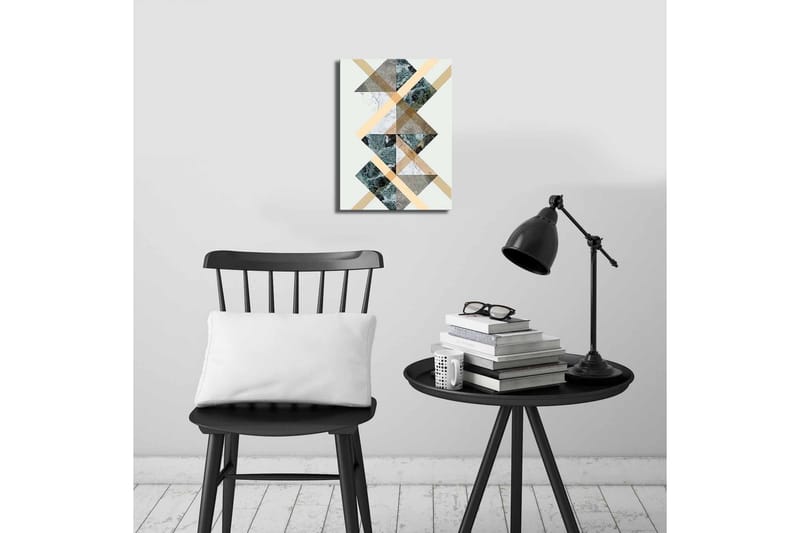 Liten Canvastavla 28x38 cm - Geometrisk komposition med trianglar och diagonala linjer - Mörkgrön / Beige / Vit - Inredning & dekor - Tavlor & konst - Canvastavla
