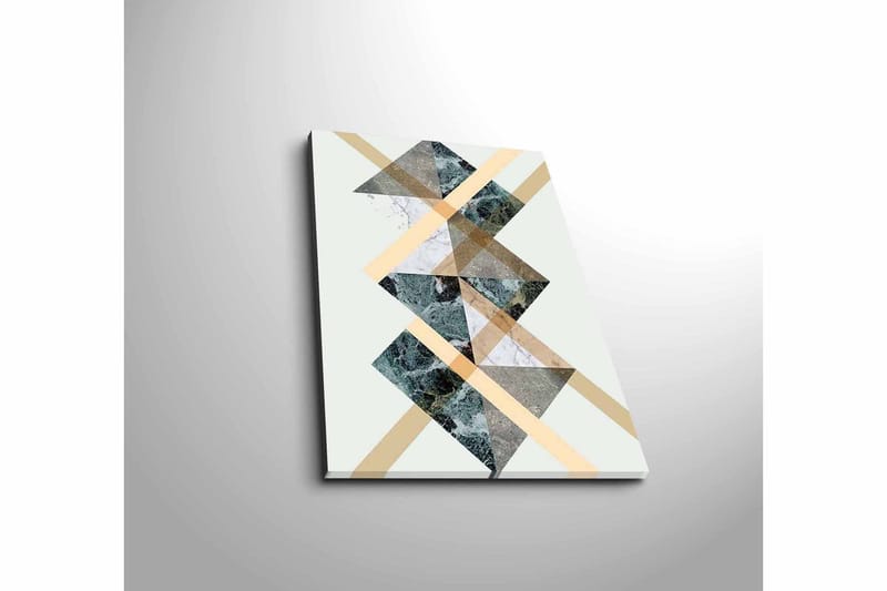 Liten Canvastavla 28x38 cm - Geometrisk komposition med trianglar och diagonala linjer - Mörkgrön / Beige / Vit - Inredning & dekor - Tavlor & konst - Canvastavla