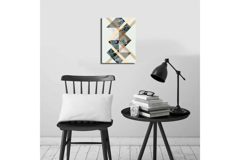 Liten Canvastavla 28x38 cm - Geometrisk komposition med trianglar och diagonala linjer - Mörkgrön / Beige / Vit - Inredning & dekor - Tavlor & konst - Canvastavla