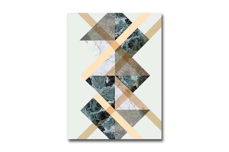 Liten Canvastavla 28x38 cm - Geometrisk komposition med trianglar och diagonala linjer - Mörkgrön / Beige / Vit - Inredning & dekor - Tavlor & konst - Canvastavla