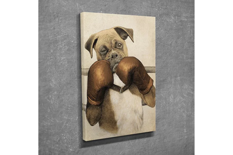 Liten Canvastavla 30x40 cm - Boxande hund med handskar - Brun / Beige / Vit - Inredning & dekor - Tavlor & konst - Canvastavla