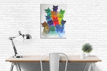 Liten Canvastavla 30x40 cm - Färgglad samling av katter i olika nyanser - Grön / Blå / Lila - Inredning & dekor - Tavlor & konst - Canvastavla