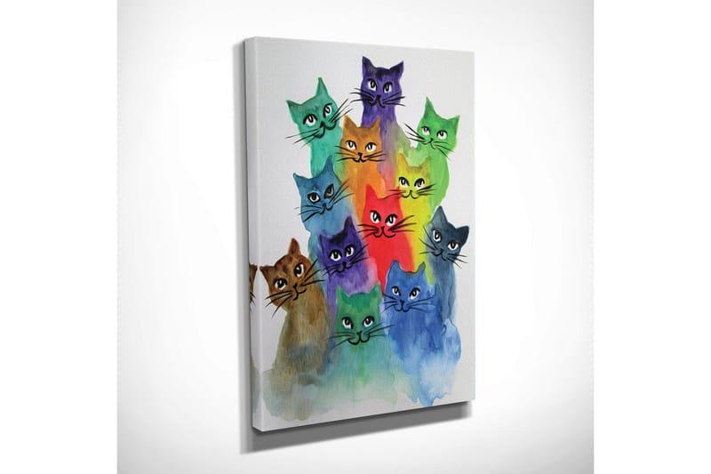 Liten Canvastavla 30x40 cm - Färgglad samling av katter i olika nyanser - Grön / Blå / Lila - Inredning & dekor - Tavlor & konst - Canvastavla