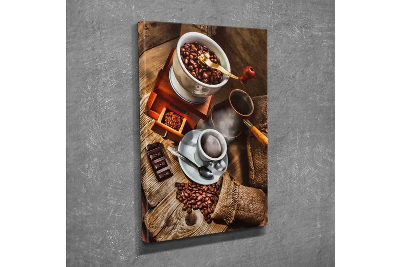 Liten Canvastavla 30x40 cm - Kaffe- och chokladkomposition med rostade kaffebönor, Brun / Beige / Svart