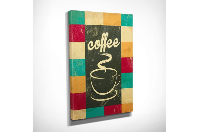 Liten Canvastavla 30x40 cm - Kopp med ångande kaffe och texten coffee - Mörkgrön / Turkos / Röd - Inredning & dekor - Tavlor & konst - Canvastavla