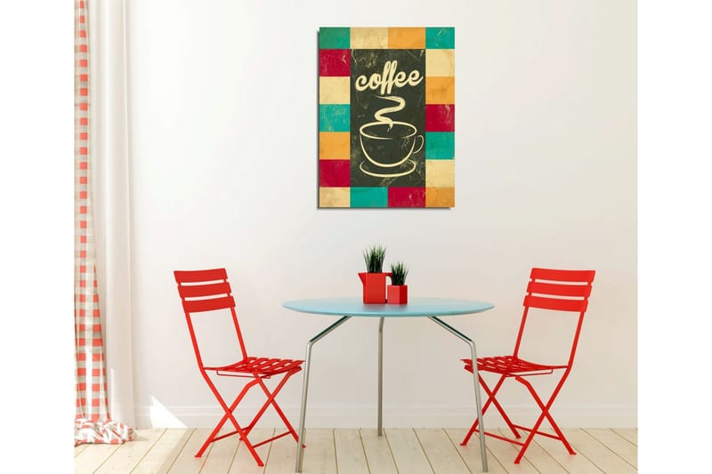 Liten Canvastavla 30x40 cm - Kopp med ångande kaffe och texten coffee - Mörkgrön / Turkos / Röd - Inredning & dekor - Tavlor & konst - Canvastavla