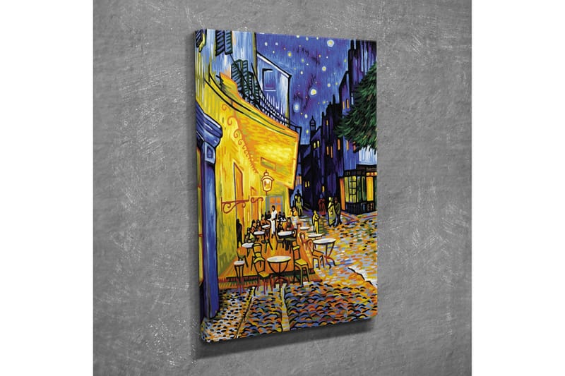 Liten Canvastavla 30x40 cm - Livlig uteservering under stjärnklara nätter, Gult / Blått / Mörkgrönt