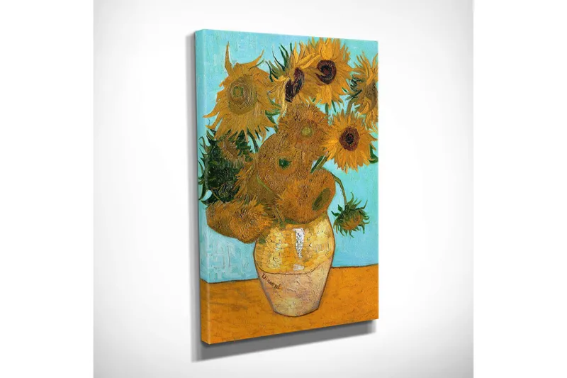 Liten Canvastavla 30x40 cm - Solrosor i en vas med en ljusblå bakgrund - Gul / Grön / Orange - Inredning & dekor - Tavlor & konst - Canvastavla