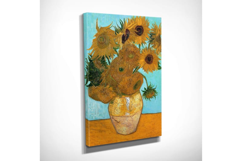 Liten Canvastavla 30x40 cm - Solrosor i en vas med en ljusblå bakgrund - Gul / Grön / Orange - Inredning & dekor - Tavlor & konst - Canvastavla