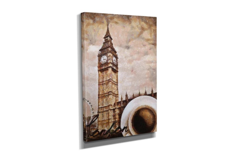 Liten Canvastavla 30x40 cm - Storslagen bild av Big Ben med en kopp kaffe i förgrunden - Beige / Brun / Vit - Inredning & dekor - Tavlor & konst - Canvastavla