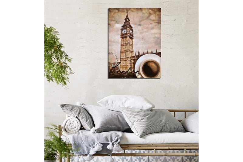 Liten Canvastavla 30x40 cm - Storslagen bild av Big Ben med en kopp kaffe i förgrunden - Beige / Brun / Vit - Inredning & dekor - Tavlor & konst - Canvastavla