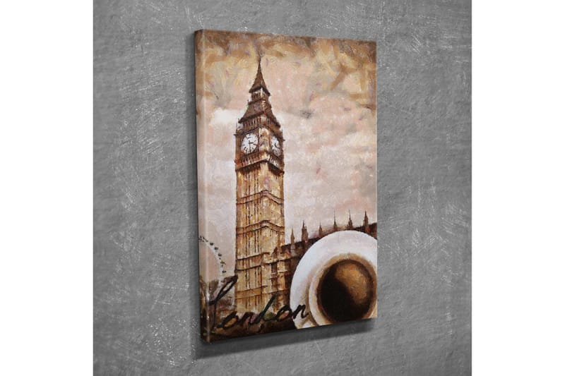 Liten Canvastavla 30x40 cm - Storslagen bild av Big Ben med en kopp kaffe i förgrunden - Beige / Brun / Vit - Inredning & dekor - Tavlor & konst - Canvastavla