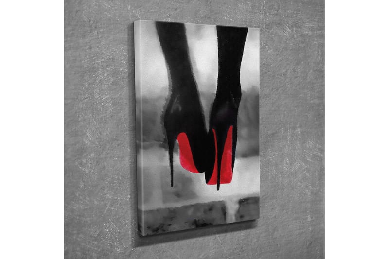 Liten Canvastavla 30x40 cm - Svart högklackad sko med röd sula, Svart / Röd