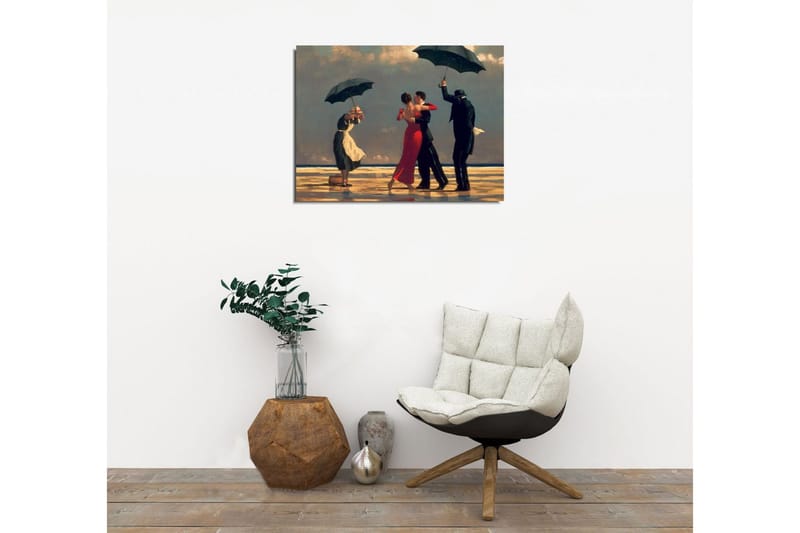 Liten Canvastavla 40x30 cm - Dansande par under paraplyer på en strand - Röd / Svart / Vit - Inredning & dekor - Tavlor & konst - Canvastavla