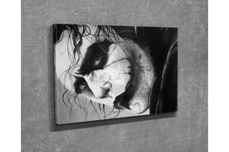 Liten Canvastavla 40x30 cm - Intensivt porträtt av en skrämmande karaktär med dramatiska uttryck, Svart / Vit / Grå