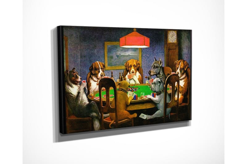 Liten Canvastavla 40x30 cm - Spelande hundar vid ett pokerbord - Grön / Brun / Beige - Inredning & dekor - Tavlor & konst - Canvastavla