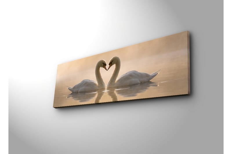 Stor Canvastavla 90x30 cm - Två svanar som formar ett hjärta med sina halsar - Vit / Beige - Inredning & dekor - Tavlor & konst - Canvastavla
