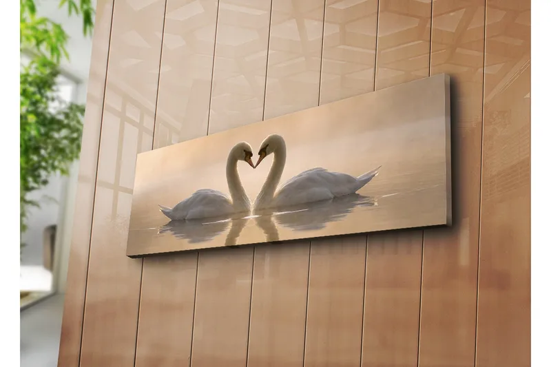 Stor Canvastavla 90x30 cm - Två svanar som formar ett hjärta med sina halsar - Vit / Beige - Inredning & dekor - Tavlor & konst - Canvastavla