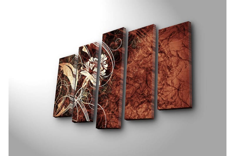 Stor Canvastavla i 5 delar 105x70 cm - Abstrakt komposition med blommor och svängda linjer - Mörkröd / Beige / Vit - Inredning & dekor - Tavlor & konst - Canvastavla