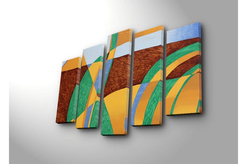 Stor Canvastavla i 5 delar 105x70 cm - Abstrakt komposition med böljande former och färger - Grön / Orange / Brun - Inredning & dekor - Tavlor & konst - Canvastavla