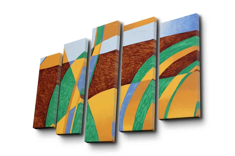 Stor Canvastavla i 5 delar 105x70 cm - Abstrakt komposition med böljande former och färger - Grön / Orange / Brun - Inredning & dekor - Tavlor & konst - Canvastavla