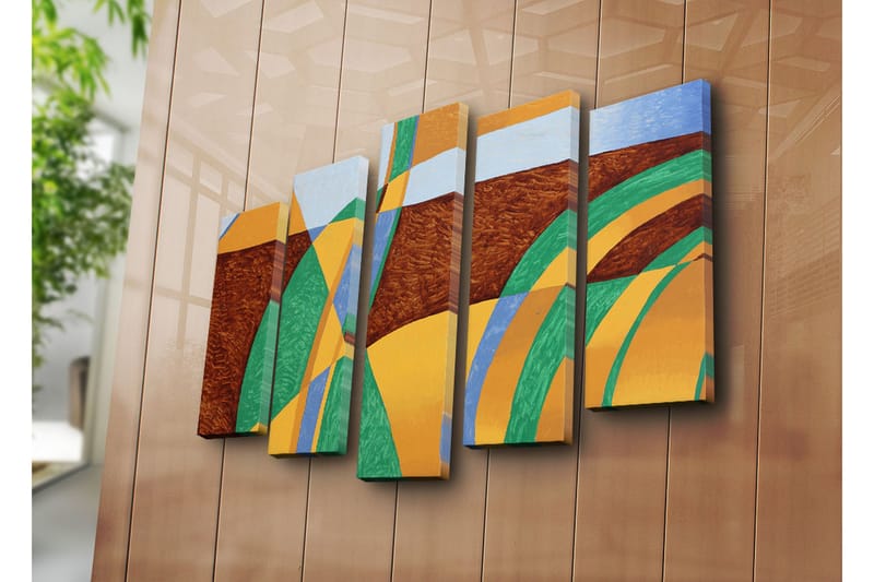 Stor Canvastavla i 5 delar 105x70 cm - Abstrakt komposition med böljande former och färger - Grön / Orange / Brun - Inredning & dekor - Tavlor & konst - Canvastavla