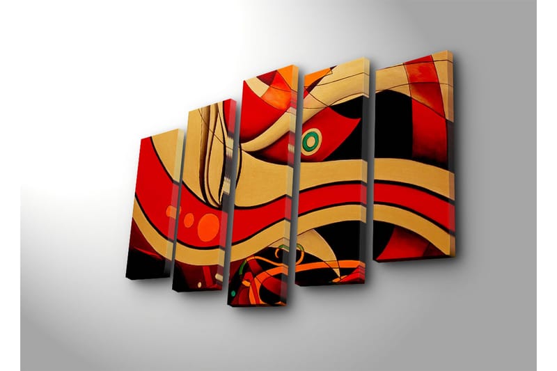 Stor Canvastavla i 5 delar 105x70 cm - Abstrakt komposition med böljande linjer och former - Röd / Guld / Svart - Inredning & dekor - Tavlor & konst - Canvastavla