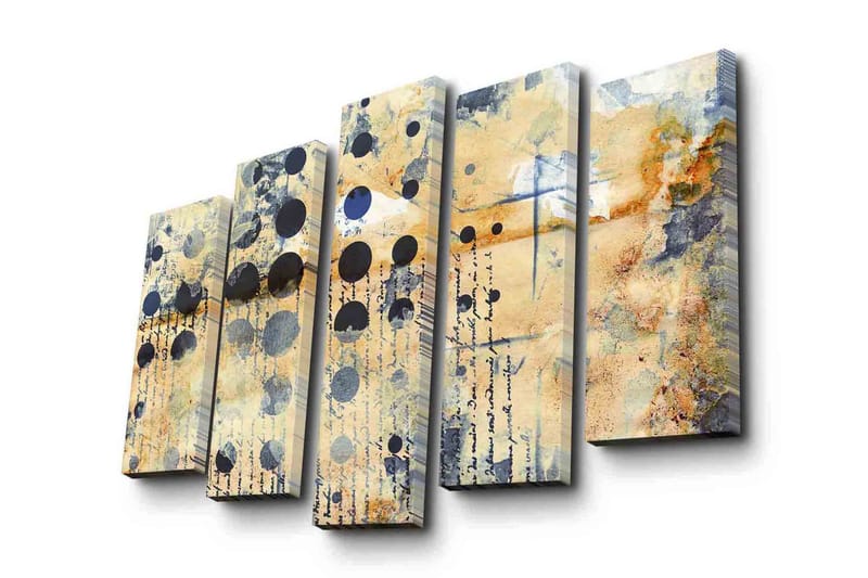 Stor Canvastavla i 5 delar 105x70 cm - Abstrakt komposition med cirklar och texturer - Beige / Svart / Blå - Inredning & dekor - Tavlor & konst - Canvastavla