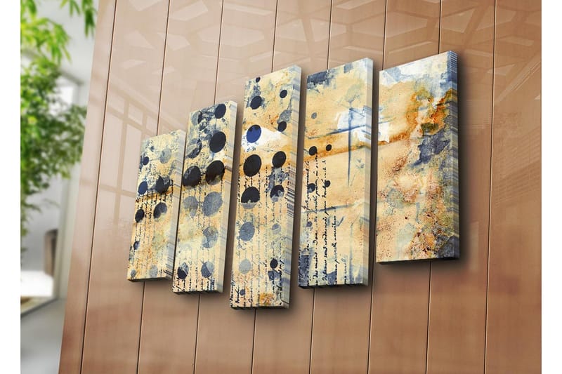 Stor Canvastavla i 5 delar 105x70 cm - Abstrakt komposition med cirklar och texturer - Beige / Svart / Blå - Inredning & dekor - Tavlor & konst - Canvastavla