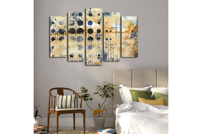 Stor Canvastavla i 5 delar 105x70 cm - Abstrakt komposition med cirklar och texturer - Beige / Svart / Blå - Inredning & dekor - Tavlor & konst - Canvastavla