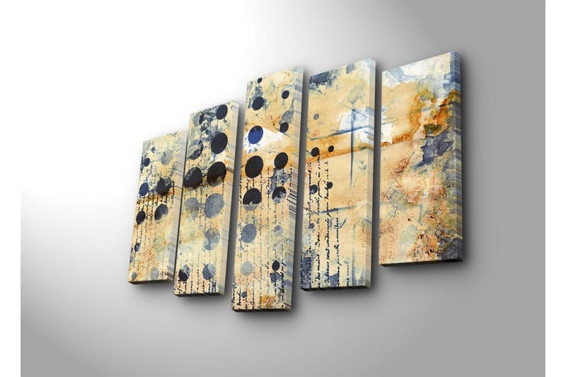 Stor Canvastavla i 5 delar 105x70 cm - Abstrakt komposition med cirklar och texturer - Beige / Svart / Blå - Inredning & dekor - Tavlor & konst - Canvastavla