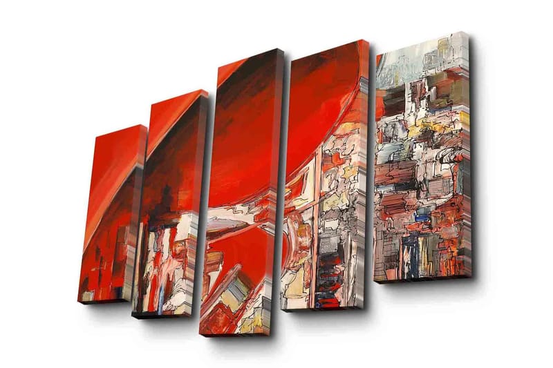 Stor Canvastavla i 5 delar 105x70 cm - Abstrakt komposition med dominerande röda nyanser - Röd / Vit / Grå - Inredning & dekor - Tavlor & konst - Canvastavla