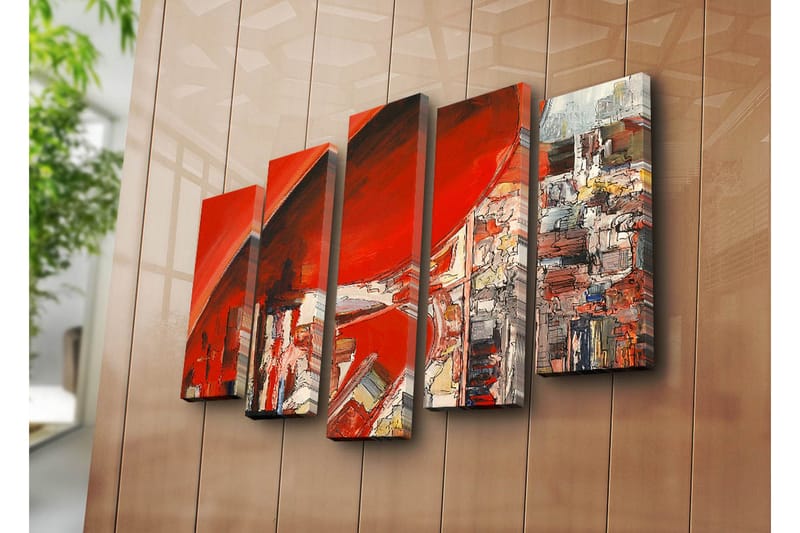 Stor Canvastavla i 5 delar 105x70 cm - Abstrakt komposition med dominerande röda nyanser - Röd / Vit / Grå - Inredning & dekor - Tavlor & konst - Canvastavla