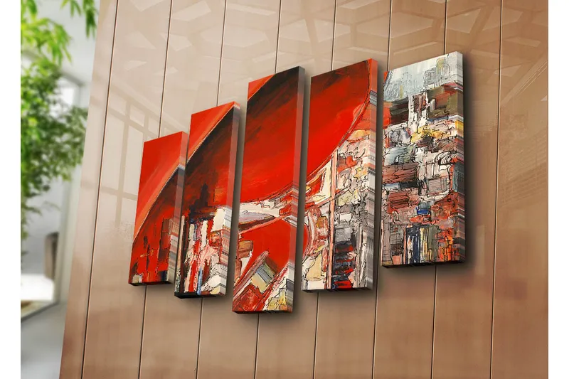 Stor Canvastavla i 5 delar 105x70 cm - Abstrakt komposition med dominerande röda nyanser - Röd / Vit / Grå - Inredning & dekor - Tavlor & konst - Canvastavla