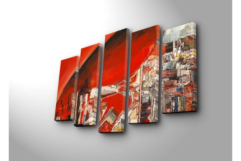 Stor Canvastavla i 5 delar 105x70 cm - Abstrakt komposition med dominerande röda nyanser - Röd / Vit / Grå - Inredning & dekor - Tavlor & konst - Canvastavla