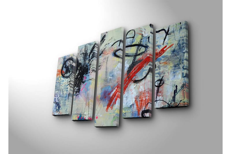 Stor Canvastavla i 5 delar 105x70 cm - Abstrakt komposition med dynamiska linjer och färgade inslag - Svart / Röd / Blå - Inredning & dekor - Tavlor & konst - Canvastavla