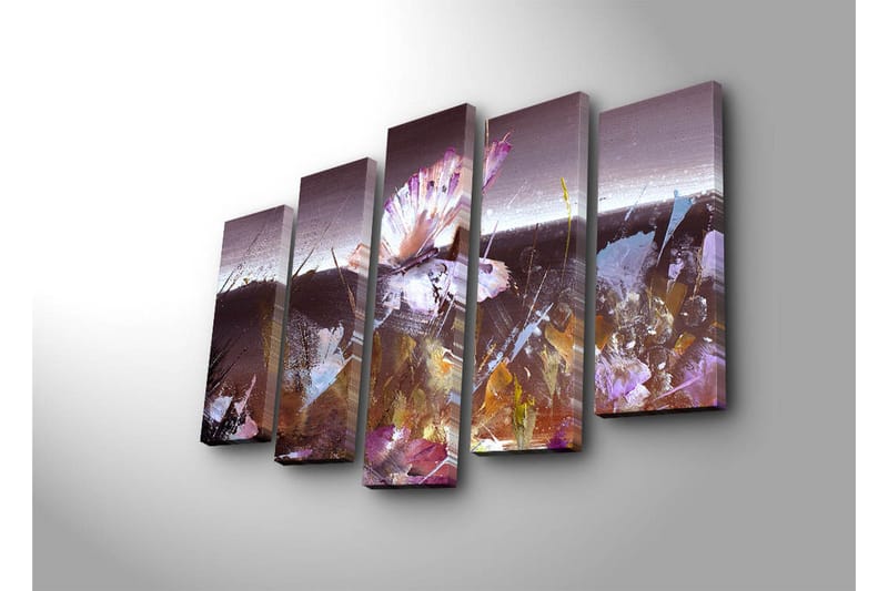 Stor Canvastavla i 5 delar 105x70 cm - Abstrakt komposition med en fjäril i fokus - Lila / Brun / Vit - Inredning & dekor - Tavlor & konst - Canvastavla
